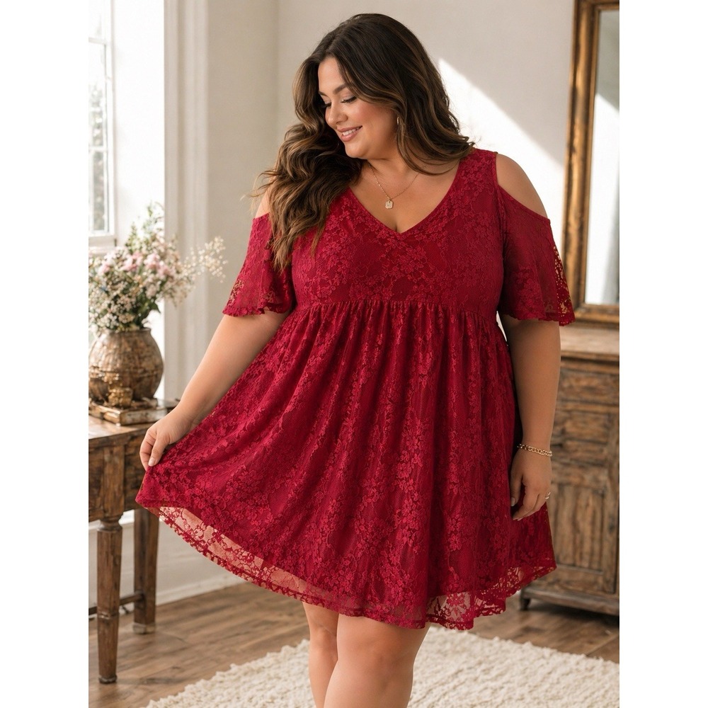 Torrid Red Lace Babydoll Dress Cold Shoulder Fit & Flare Plus Size 2 XL 18-20